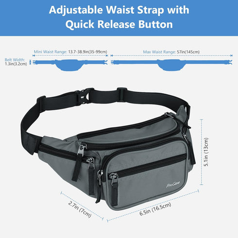 ProCase Fanny Pack Waist Packs for Men Women, Waist Bag Hip Pack for Travel Hiking Running Outdoor Sports -Grey, M...